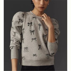 Anthropologie Maeve Gray Sweatshirt with embroidered Bow Print